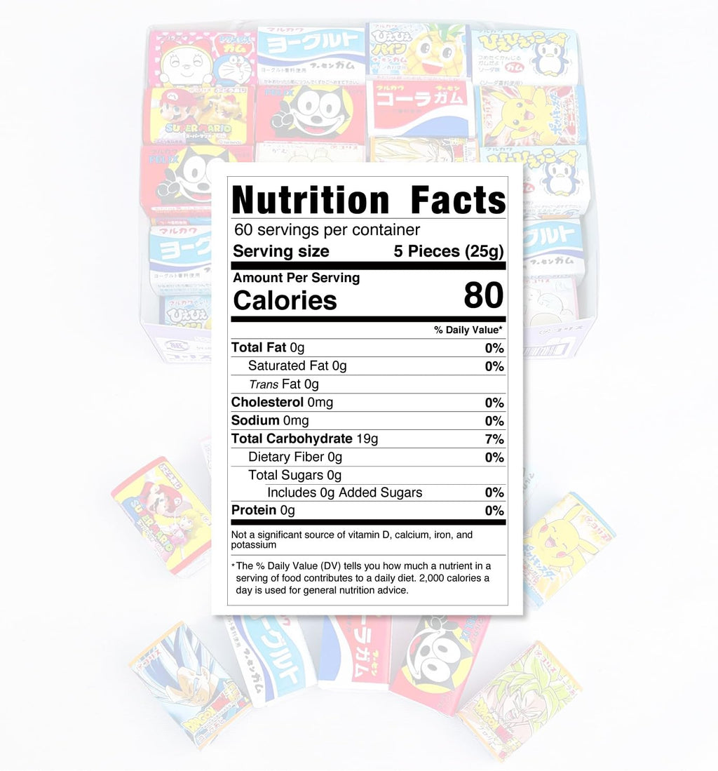 Japanese Various Bubble Chewing Gum Assorted Set, 60 Pieces,12.7oz, Kawaii Labels, Multiple Flavors