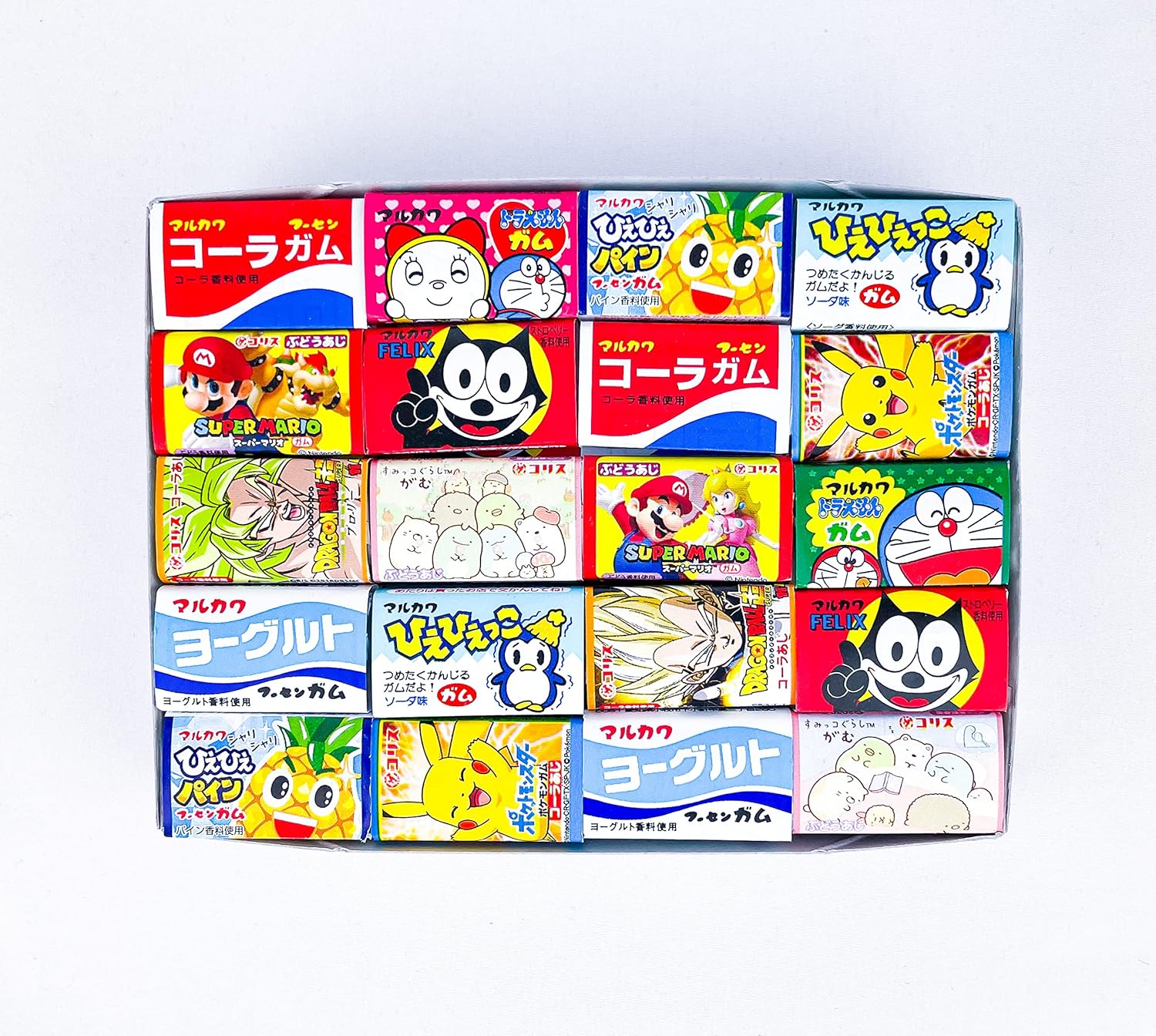 Japanese Various Bubble Chewing Gum Assorted Set, 60 Pieces,12.7oz, Kawaii Labels, Multiple Flavors