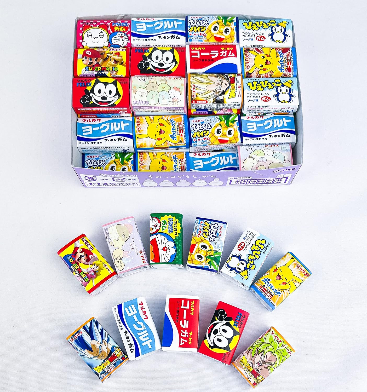 Japanese Various Bubble Chewing Gum Assorted Set, 60 Pieces,12.7oz, Kawaii Labels, Multiple Flavors