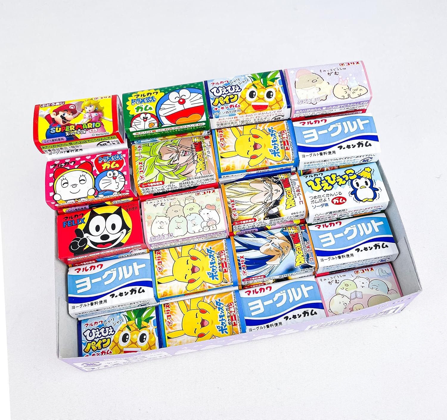 Japanese Various Bubble Chewing Gum Assorted Set, 60 Pieces,12.7oz, Kawaii Labels, Multiple Flavors